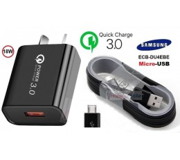 Samsung S7, S7 Edge, S7 Active QC3.0 Wall Charger + Genuine Micro Usb Cable 18W 3A